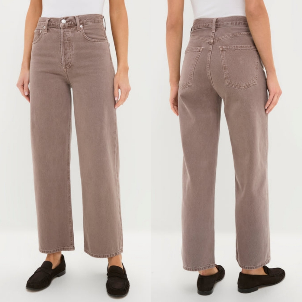 Agolde Ren Jeans Ceramic 27 Tan Brown Wide Leg High Rise Ankle Jean Copper Pants
